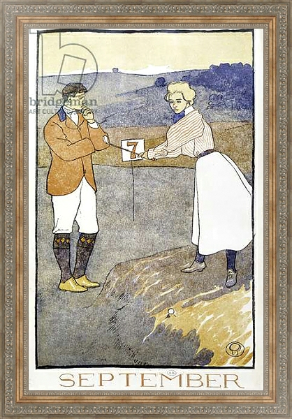 Постер Couple Playing Golf - in “” Golf Calendar”” by Edward Penfield, 1899 с типом исполнения На холсте в раме в багетной раме 484.M48.310