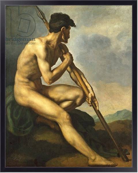 Постер Nude Warrior with a Spear, c.1816 с типом исполнения На холсте в раме в багетной раме 221-01