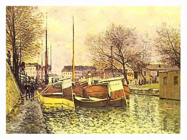 Постер Лодки на канале Сен-Мартен в Париже с типом исполнения На холсте в раме в багетной раме 221-03