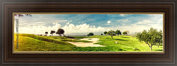 Постер Зеленые поля для гольфа с типом исполнения На холсте в раме в багетной раме 1.023.151