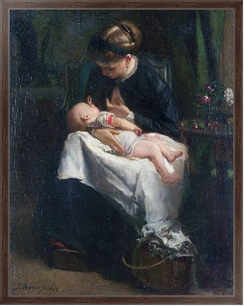 Постер Молодая женщина, ухаживающая за ребенком с типом исполнения На холсте в раме в багетной раме 221-02