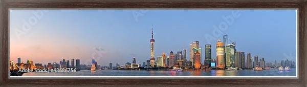 Постер Китай, Шанхай. Большая панорама на закате с типом исполнения На холсте в раме в багетной раме 221-02