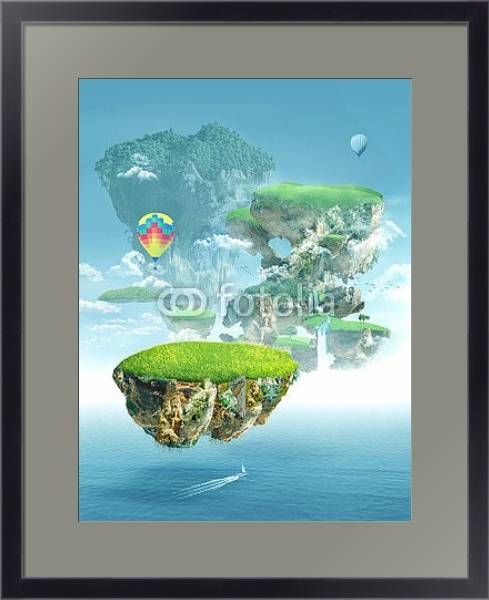 Постер Летающие острова с типом исполнения Под стеклом в багетной раме 221-01