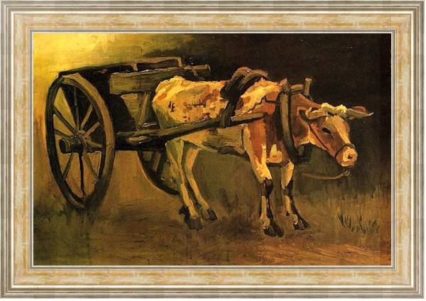 Постер Телега запряженная рыже-белым буйволом с типом исполнения На холсте в раме в багетной раме NA053.0.115