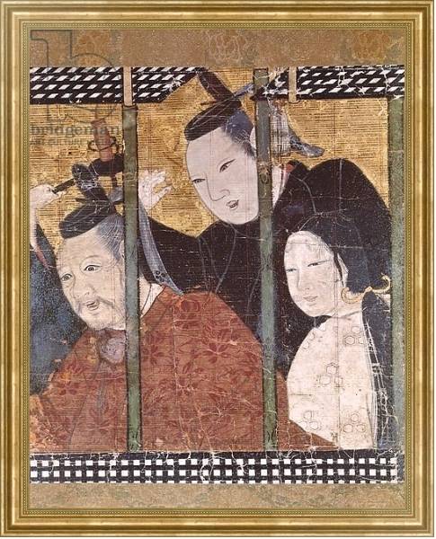 Постер Two men and a woman behind an awning, detail from a screen, 15th-18th century с типом исполнения На холсте в раме в багетной раме NA033.1.051