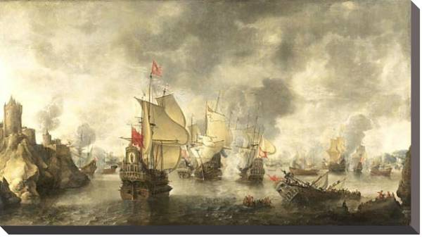 Постер Battle of the combined Venetian and Dutch fleets against the Turks in the Bay of Foja с типом исполнения На холсте без рамы