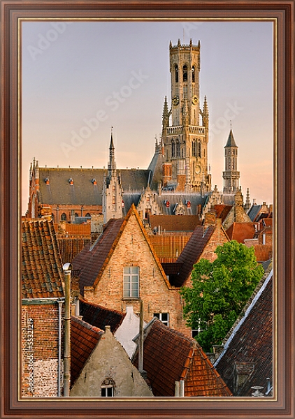 Постер Бельгия. Брюгге. Закат над крышами с типом исполнения На холсте в раме в багетной раме 35-M719P-83