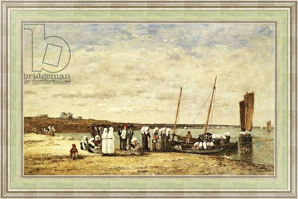 Постер Fisherwomen disembarking from Plougastel, 1870 с типом исполнения На холсте в раме в багетной раме NA053.0.113