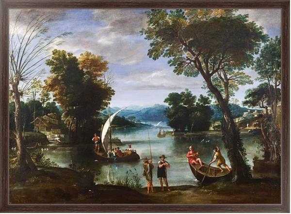 Постер Пейзаж с рекой и лодками с типом исполнения На холсте в раме в багетной раме 221-02