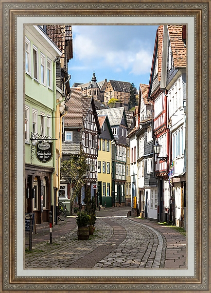 Постер Улица в историческом центре Германии с типом исполнения На холсте в раме в багетной раме 595.M52.330