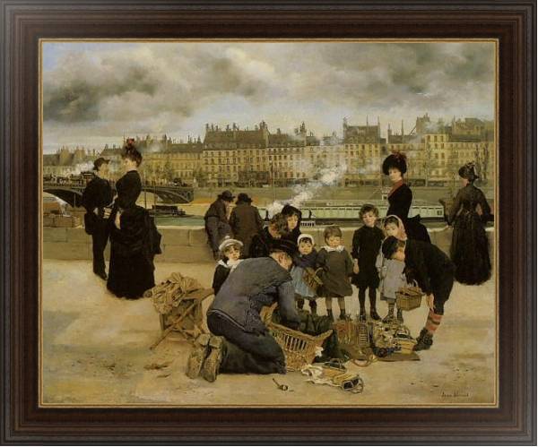 Постер Children With a Toy Seller on the quai du Louvre с типом исполнения На холсте в раме в багетной раме 1.023.151