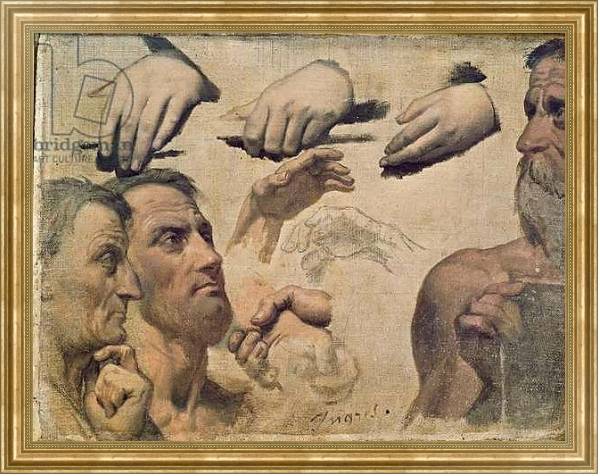 Постер Study of Heads and Hands for the Apotheosis of Homer с типом исполнения На холсте в раме в багетной раме NA033.1.051