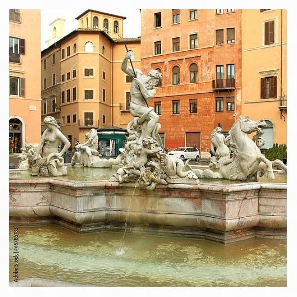 Постер Италия. Римский фонтан с типом исполнения На холсте в раме в багетной раме 221-03