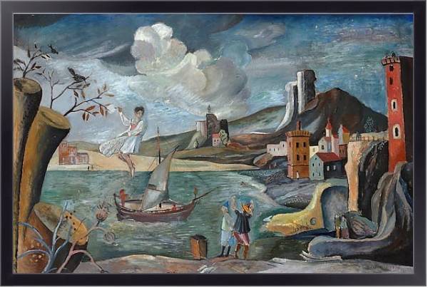 Постер Surrealistiskt landskap med figurer с типом исполнения На холсте в раме в багетной раме 221-01