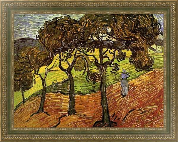 Постер Пейзаж с деревьями и фигурами с типом исполнения На холсте в раме в багетной раме 484.M48.640