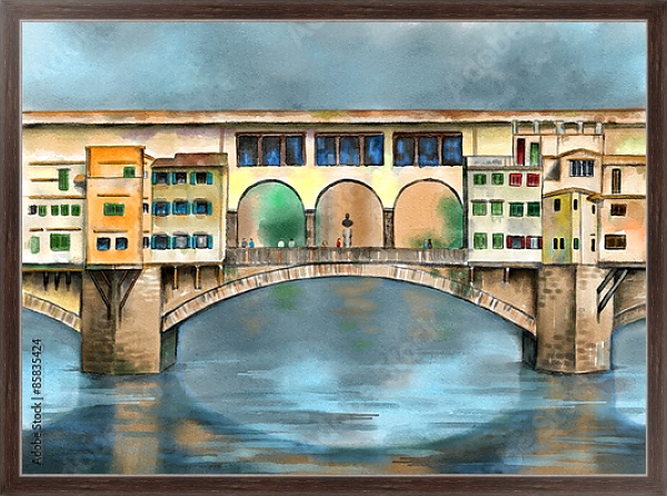 Постер Старый мост Флоренции с типом исполнения На холсте в раме в багетной раме 221-02