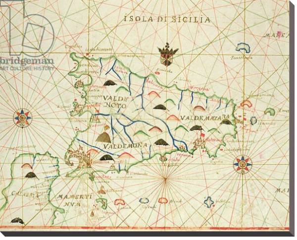 Постер Sicily and the Straits of Messina, from a nautical atlas, 1646 с типом исполнения На холсте без рамы
