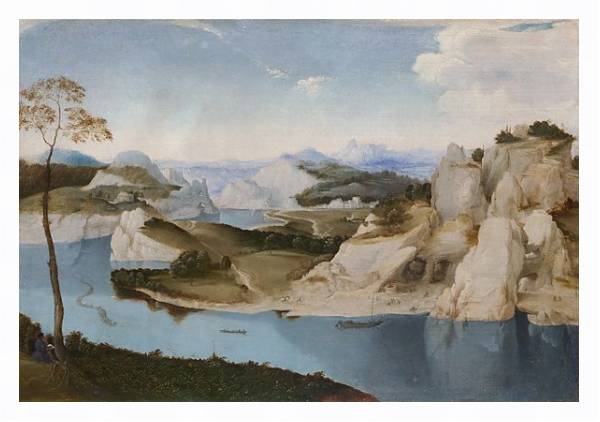 Постер Пейзаж - Река среди гор с типом исполнения На холсте в раме в багетной раме 221-03