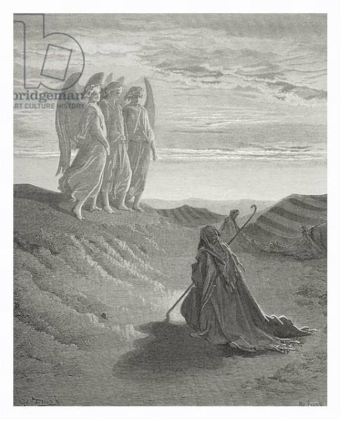Постер Abraham and the Three Angels, illustration from Dore's 'The Holy Bible', engraved by Ligny, 1866 с типом исполнения На холсте в раме в багетной раме 221-03
