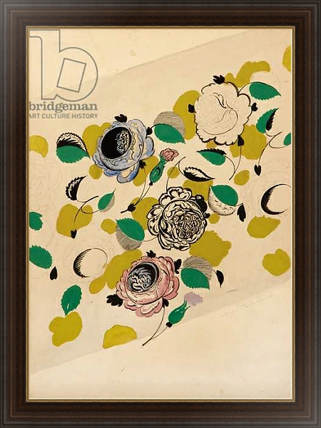 Постер Textile design with roses, с типом исполнения На холсте в раме в багетной раме 1.023.151