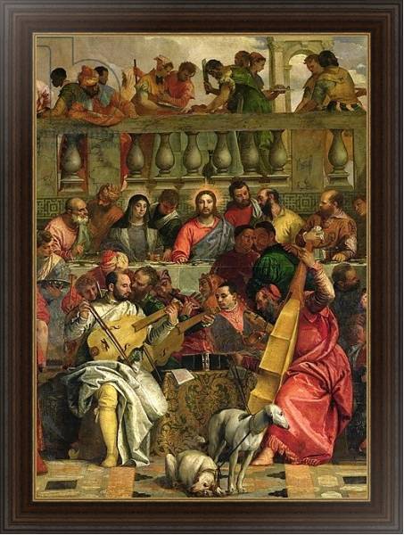 Постер The Marriage Feast at Cana, detail of Christ and musicians, c.1562 с типом исполнения На холсте в раме в багетной раме 1.023.151