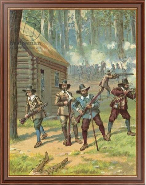 Постер The Pilgrims Fighting the Indians с типом исполнения На холсте в раме в багетной раме 35-M719P-83