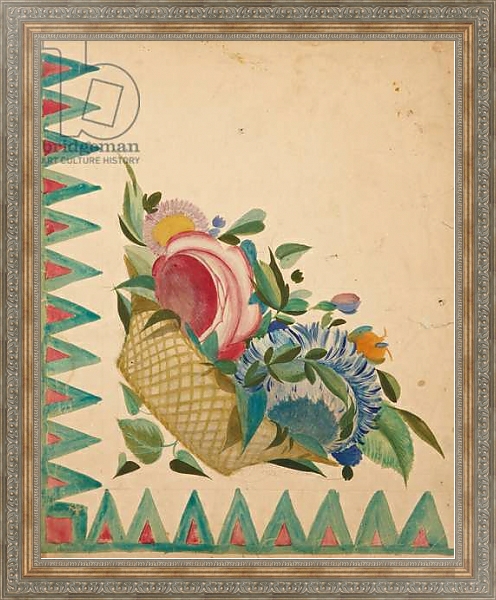 Постер Textile design with basket of flowers, с типом исполнения На холсте в раме в багетной раме 484.M48.310
