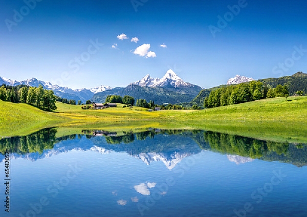 Постер Швейцария. Альпийское горное озеро №2 с типом исполнения На холсте без рамы