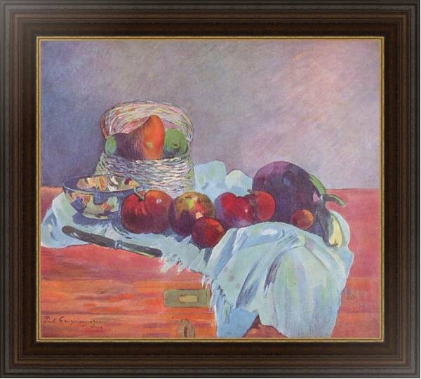 Постер Натюрморт с фруктами, корзиной и ножом с типом исполнения На холсте в раме в багетной раме 1.023.151
