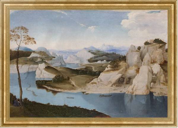 Постер Пейзаж - Река среди гор с типом исполнения На холсте в раме в багетной раме NA033.1.051