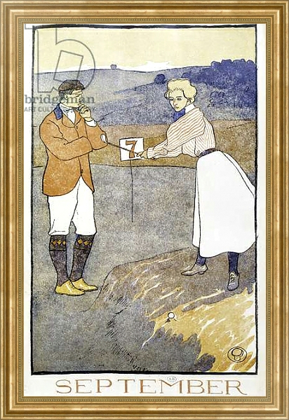 Постер Couple Playing Golf - in “” Golf Calendar”” by Edward Penfield, 1899 с типом исполнения На холсте в раме в багетной раме NA033.1.051
