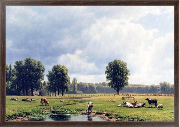Постер Голландский пейзаж со скотом с типом исполнения На холсте в раме в багетной раме 221-02