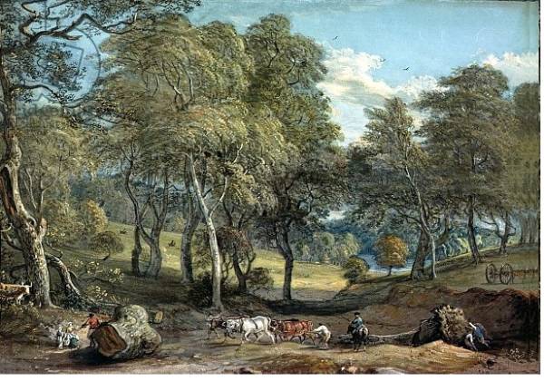 Постер Windsor Forest with Oxen Drawing Timber, 1798 с типом исполнения На холсте без рамы