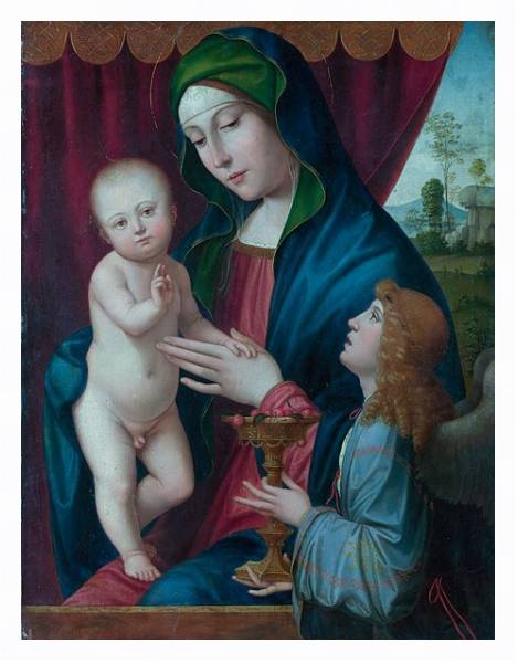 Постер Дева Мария с ребенком и ангел с типом исполнения На холсте в раме в багетной раме 221-03