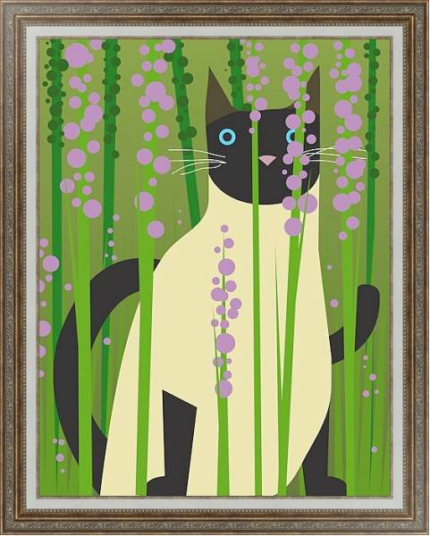 Постер Кошка в зарослях с типом исполнения На холсте в раме в багетной раме 595.M52.330