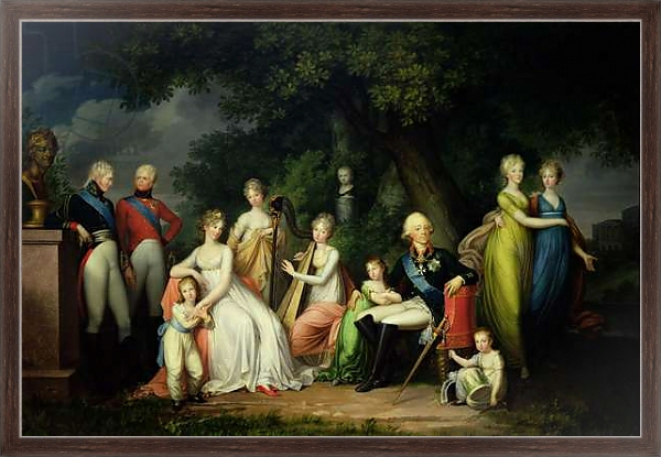 Постер Paul I, Maria Feodorovna and their Children, c.1800 с типом исполнения На холсте в раме в багетной раме 221-02