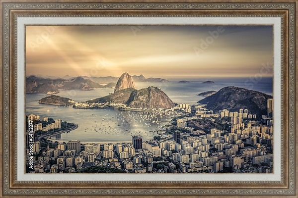 Постер Рио-де-Жанейро в лучах солнца, Бразилия с типом исполнения На холсте в раме в багетной раме 595.M52.330