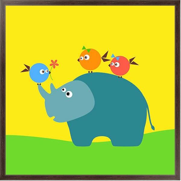 Постер Друзья гиппопотам и птицы с типом исполнения На холсте в раме в багетной раме 221-02