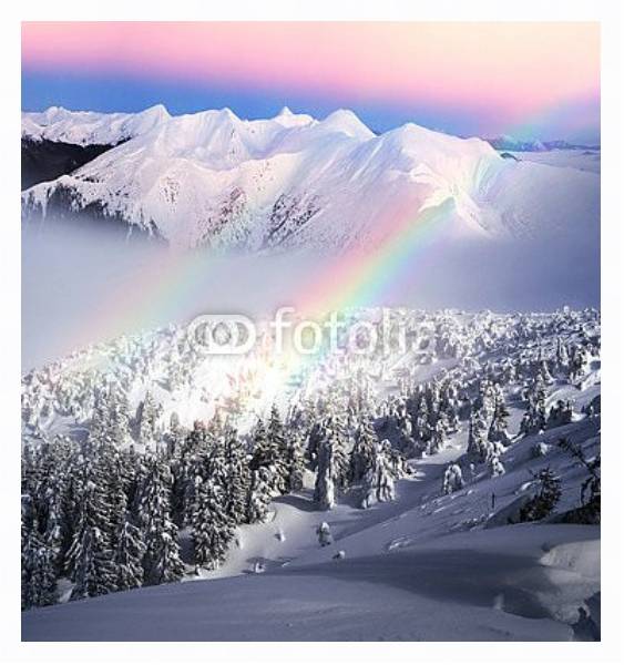 Постер Радуга в снежных горах с типом исполнения На холсте в раме в багетной раме 221-03