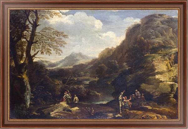 Постер Горный пейзаж с людьми с типом исполнения На холсте в раме в багетной раме 35-M719P-83