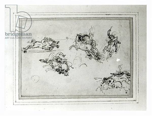 Постер Study of Horsemen in Combat, 1503-4 с типом исполнения На холсте в раме в багетной раме 221-03