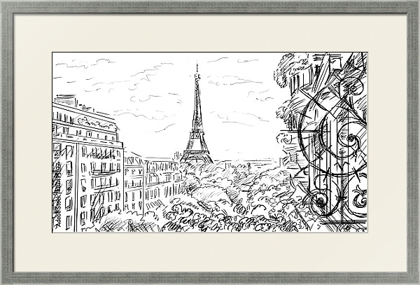Постер Париж в Ч/Б рисунках #44 с типом исполнения Под стеклом в багетной раме 1727.2510