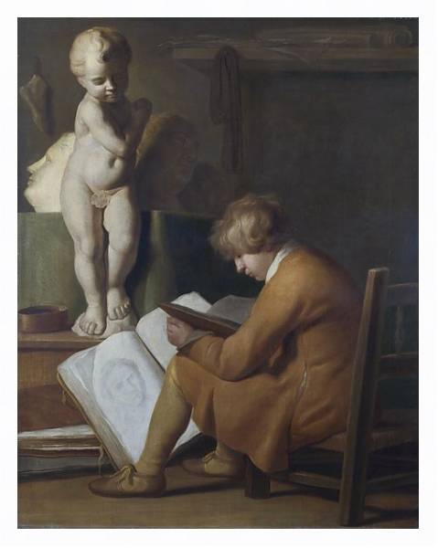 Постер Сидящий и рисующий мальчик с типом исполнения На холсте в раме в багетной раме 221-03