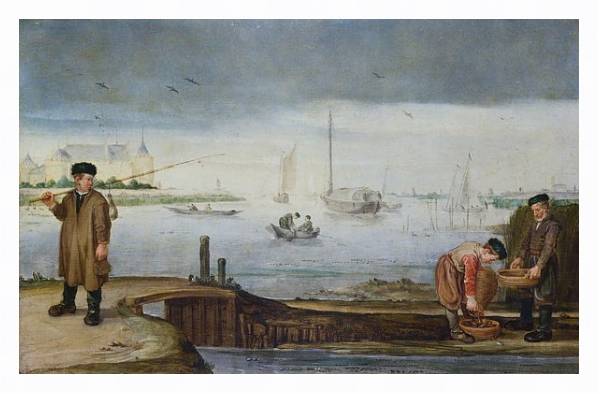 Постер Рыбак рядом с Замком Муйден с типом исполнения На холсте в раме в багетной раме 221-03