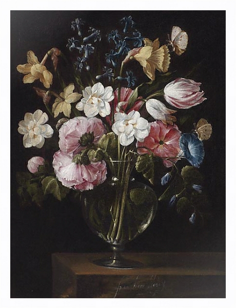Постер Цветы в стеклянной вазе 5 с типом исполнения На холсте в раме в багетной раме 221-03