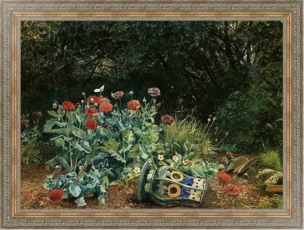 Постер Летние цветы в тихом уголке сада с типом исполнения На холсте в раме в багетной раме 484.M48.310