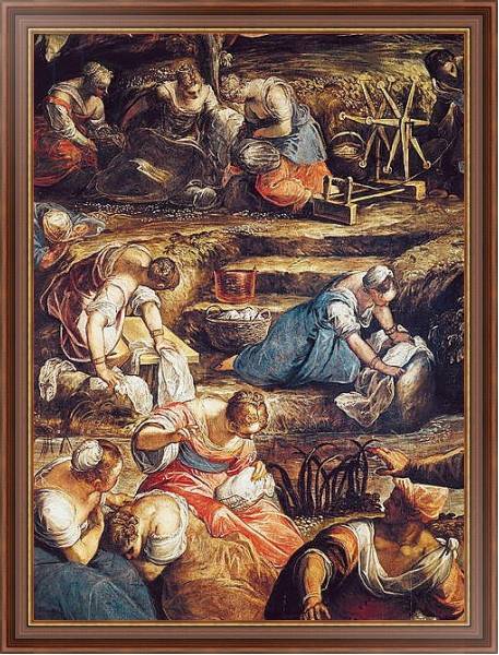 Постер The Miraculous Fall of Manna, detail of women working с типом исполнения На холсте в раме в багетной раме 35-M719P-83