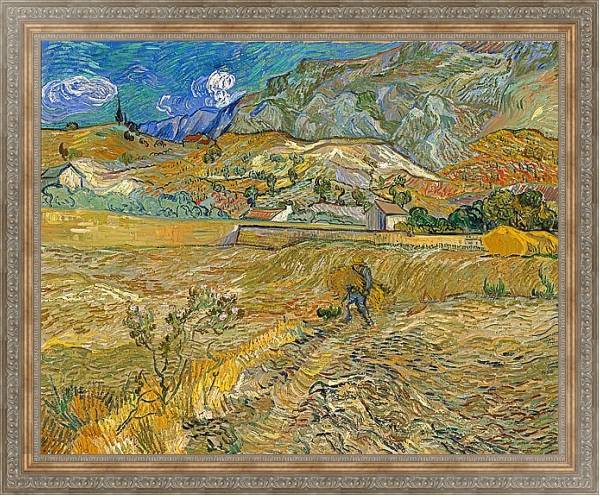 Постер Огороженное пшеничное поле с крестьянином с типом исполнения На холсте в раме в багетной раме 484.M48.310