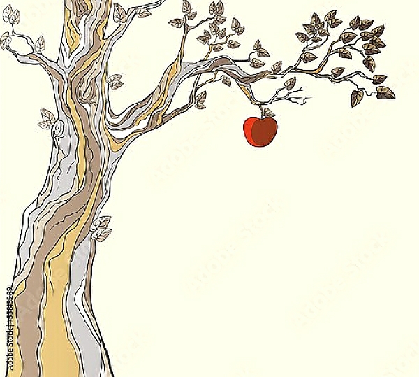 Постер Яблоня и яблоко с типом исполнения На холсте без рамы
