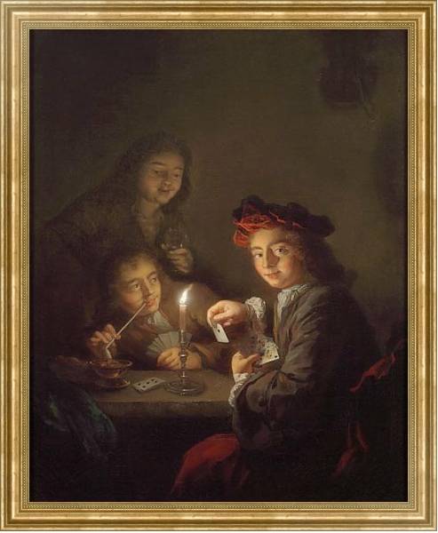 Постер Мальчики, играющие в карты при свече с типом исполнения На холсте в раме в багетной раме NA033.1.051